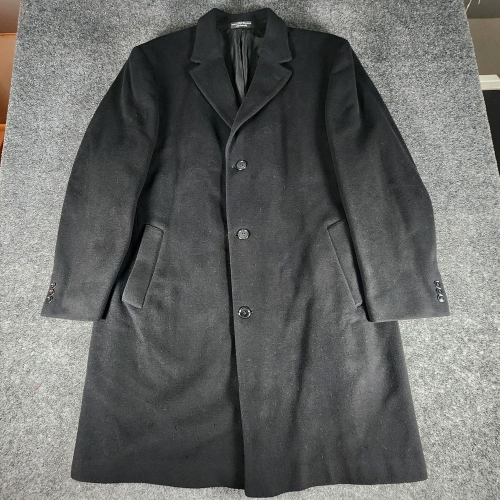 Weatherproof Men's Cashmere Blend Long Black Overcoat 46R 3 Button Casual Cool